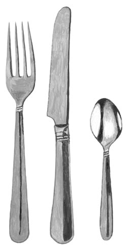 A knife, fork and spoon